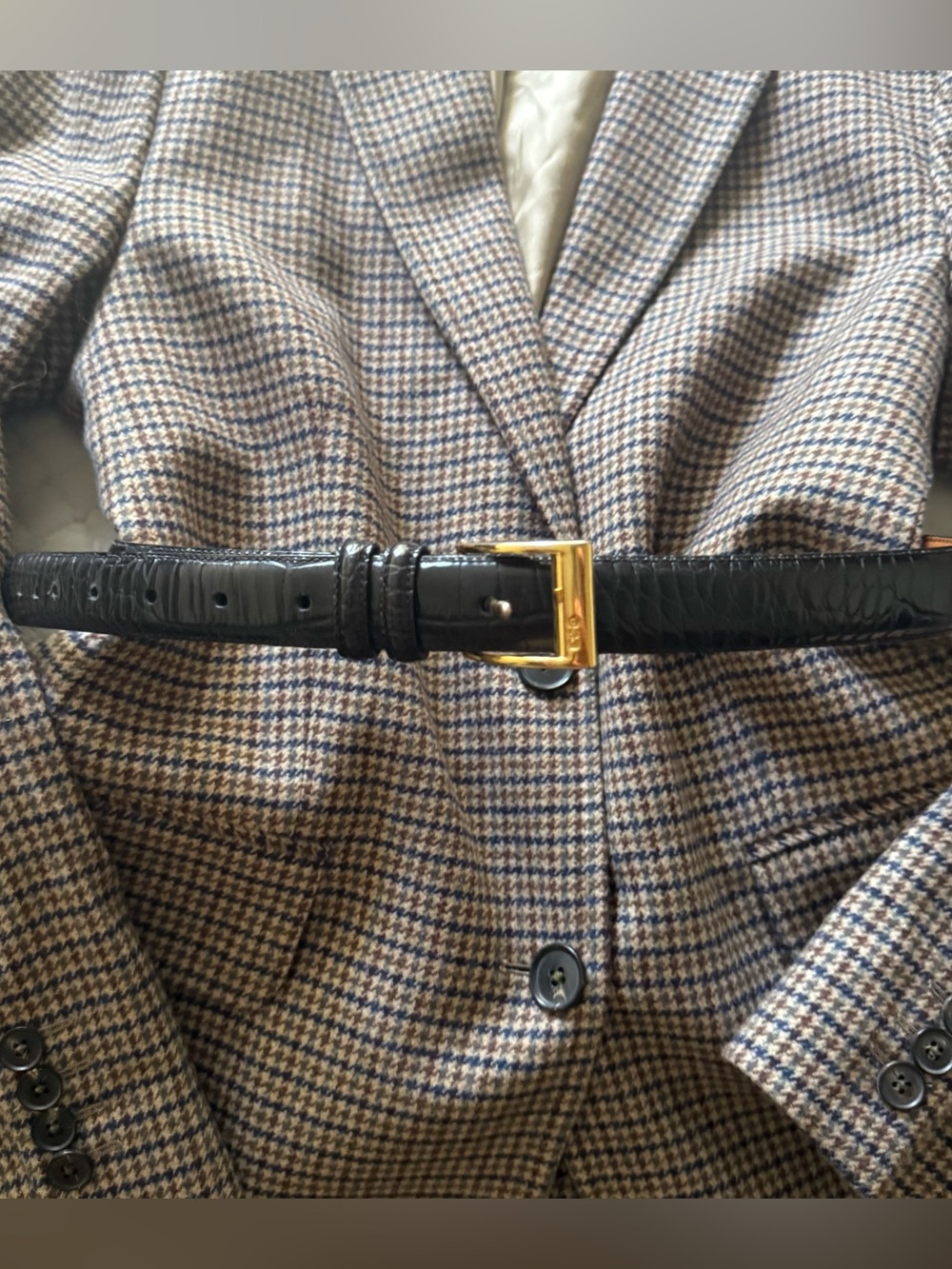 Ralph Lauren Black Croc-Embossed Leather Belt with Gold Buckle